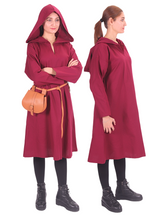 TYRA Cotton Canvas Burgundy - Women's Medieval Viking  Hooded Tunic